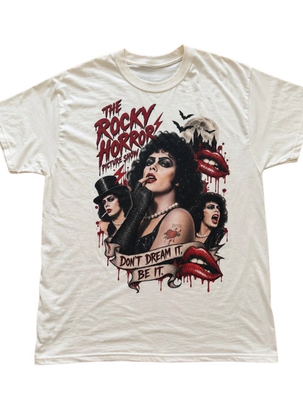 Off White Rocky Horror Graphic Tee with Red & Black Artwork